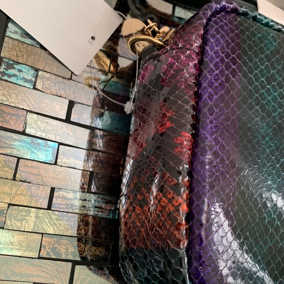 Clare . V Midnight Rainbow snakeskin Embossed Leather Crossbody Bag - Picture 5 of 9